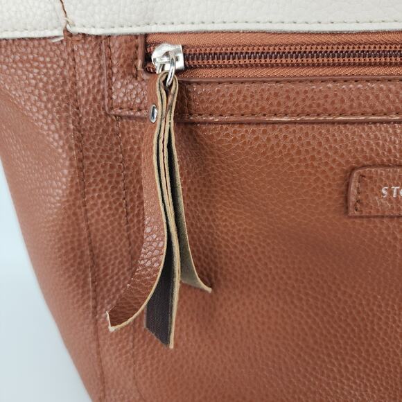 Stone Mountain Leather Purse 11x11x4 Nutmeg Brown White Pebbled Shoulder Bag - Picture 4 of 16